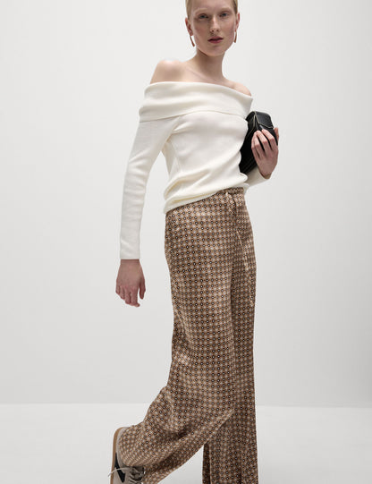 Geometrik Desenli Wide Leg Pantolon