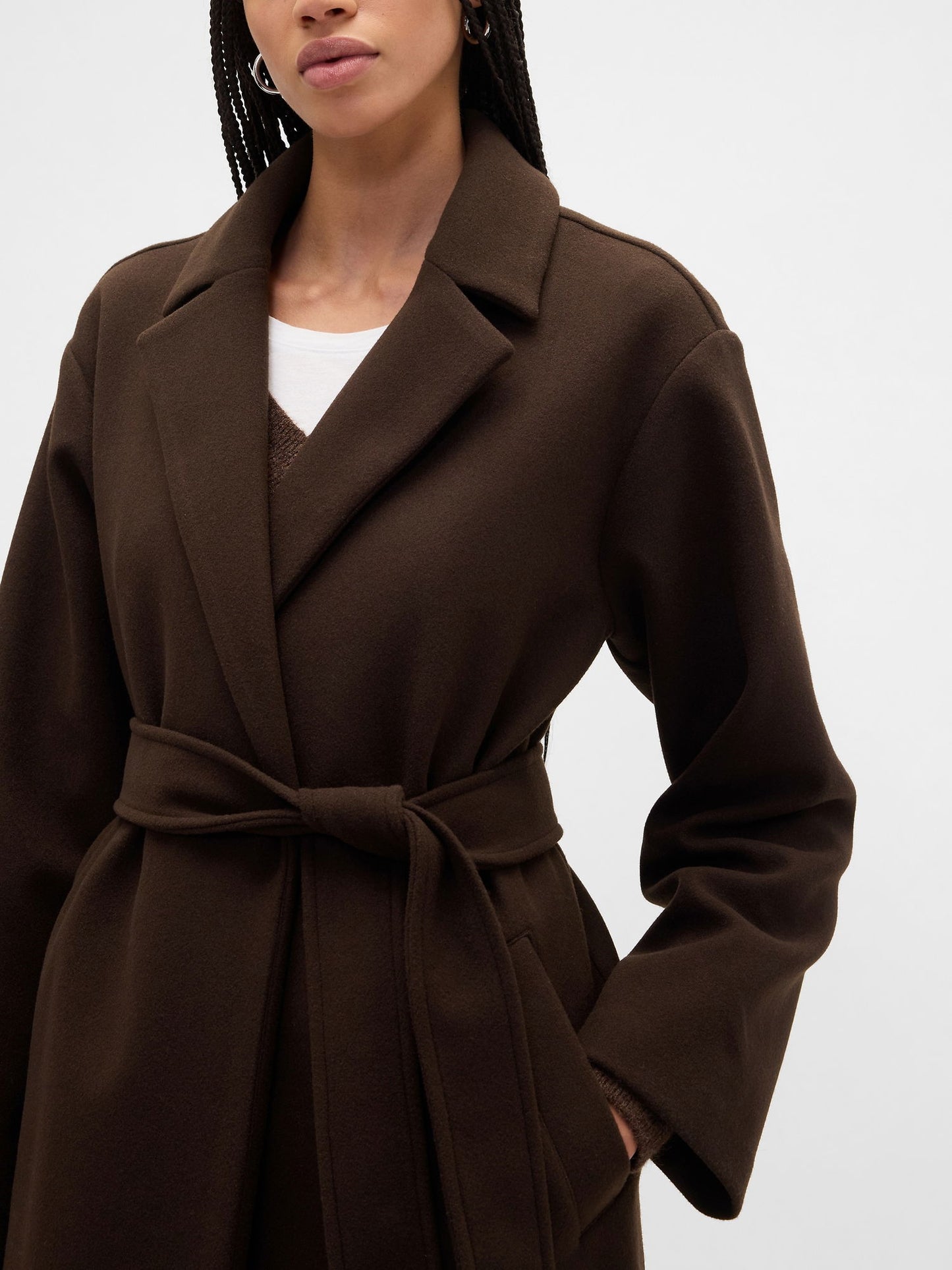Kahverengi Relaxed Wool Wrap Kaban