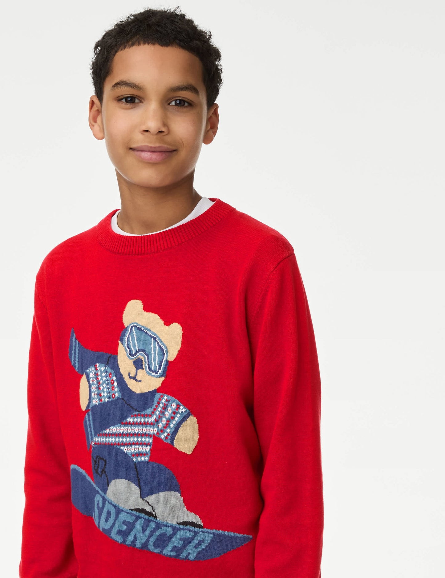 Saf Pamuklu Spencer Bear™ Noel Temalı Kazak (6-16 Yaş)