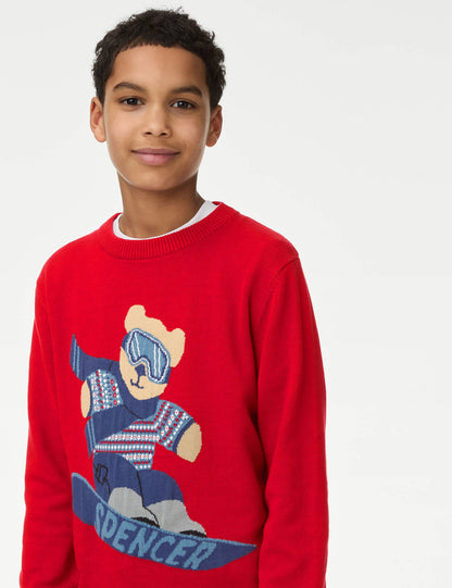 Saf Pamuklu Spencer Bear™ Noel Temalı Kazak (6-16 Yaş)