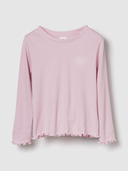 Açık Pembe Ribanalı Bisiklet Yaka T-shirt