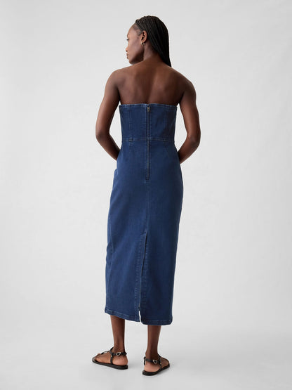 Mavi Straplez Denim Midi Elbise