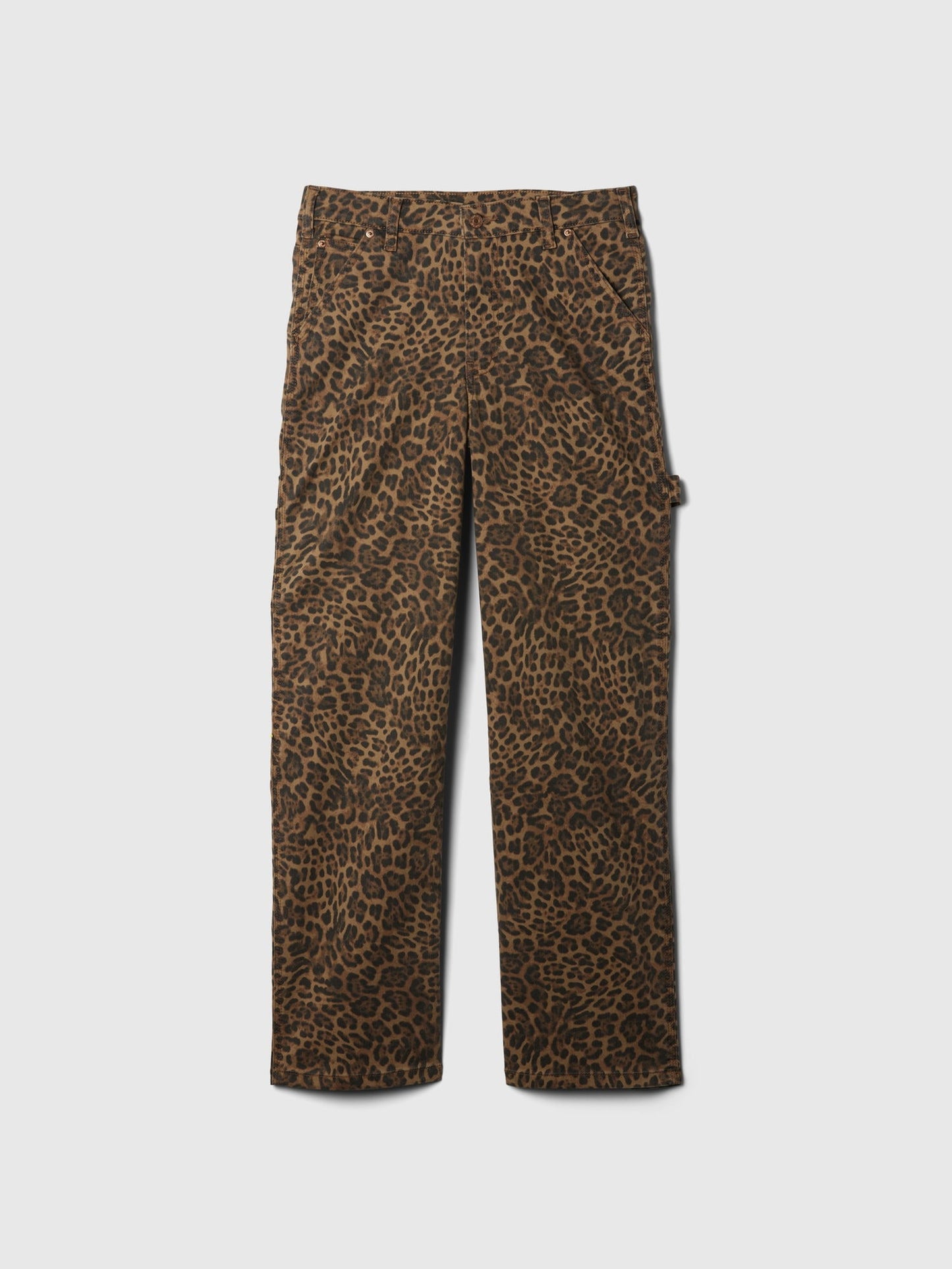 Kahverengi Mid Rise '90s Loose Leopar Desenli Kargo Jean Pantolon