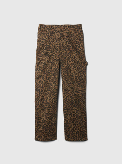 Kahverengi Mid Rise '90s Loose Leopar Desenli Kargo Jean Pantolon