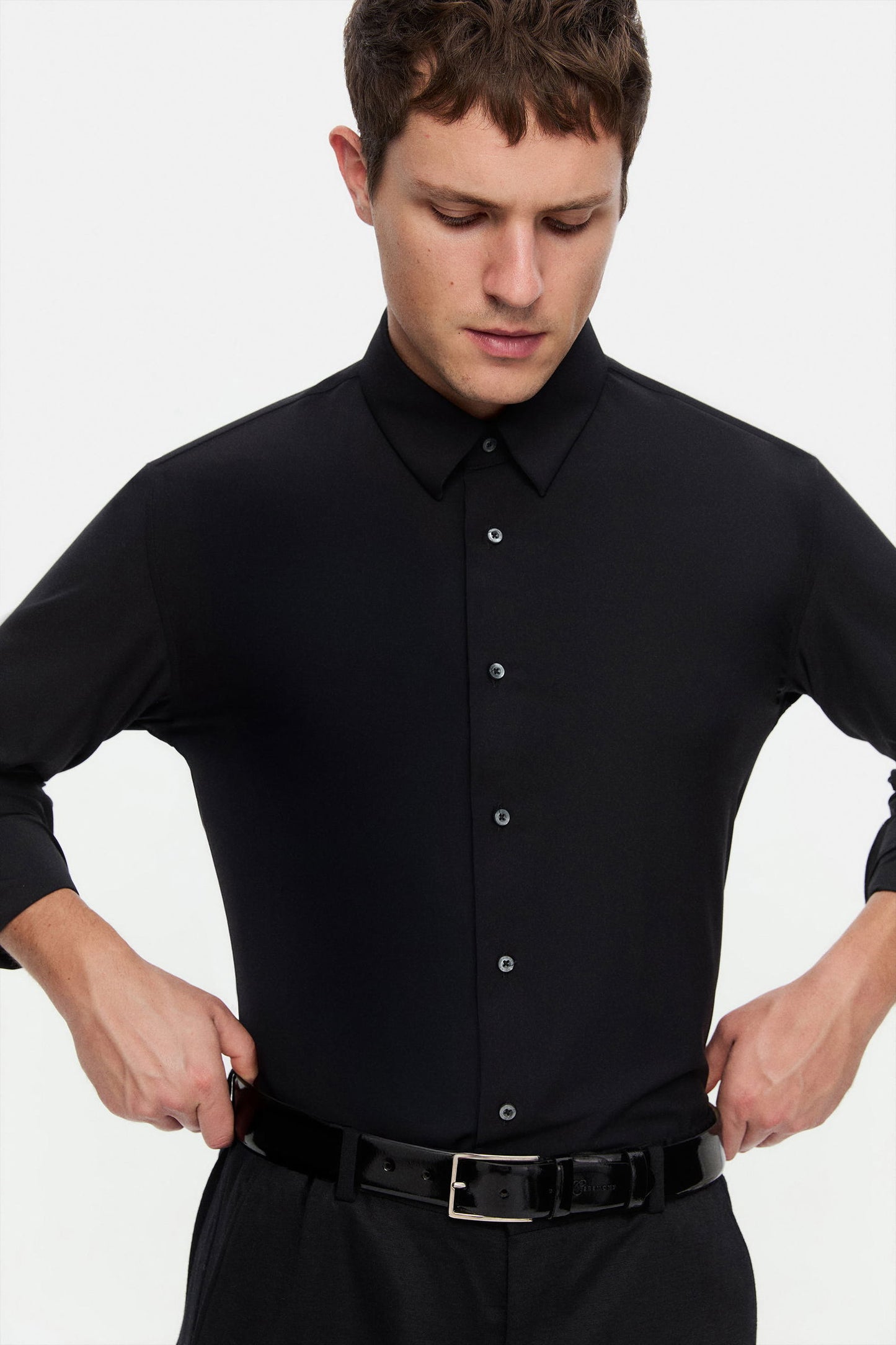 Damat Slim Fit Siyah Düz Gömlek