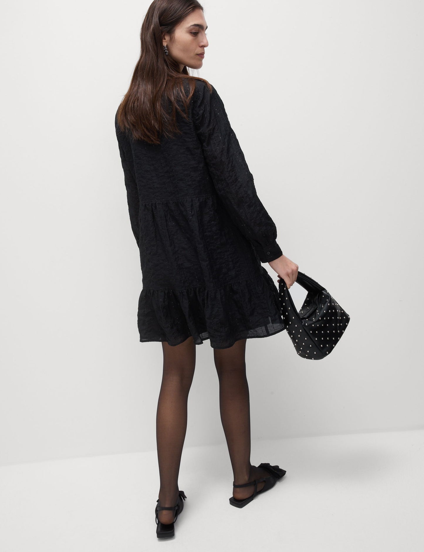 Uzun Kollu Payetli Mini Elbise