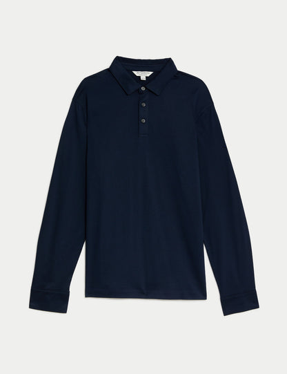 Saf Pamuklu Supima:registered: Uzun Kol Polo T-shirt