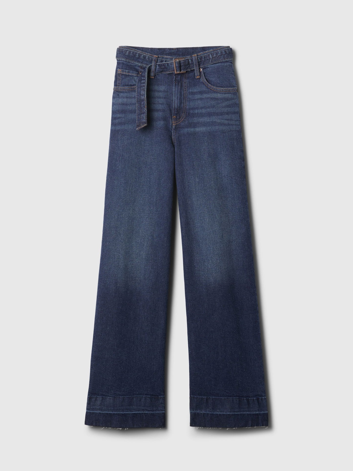 Lacivert High Rise Stride Belted Wide-leg Jean Pantolon