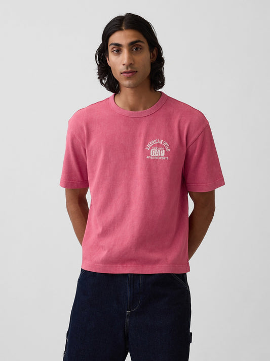 Açık Kırmızı Heavyweight Gap Logo Relaxed Crop T-shirt