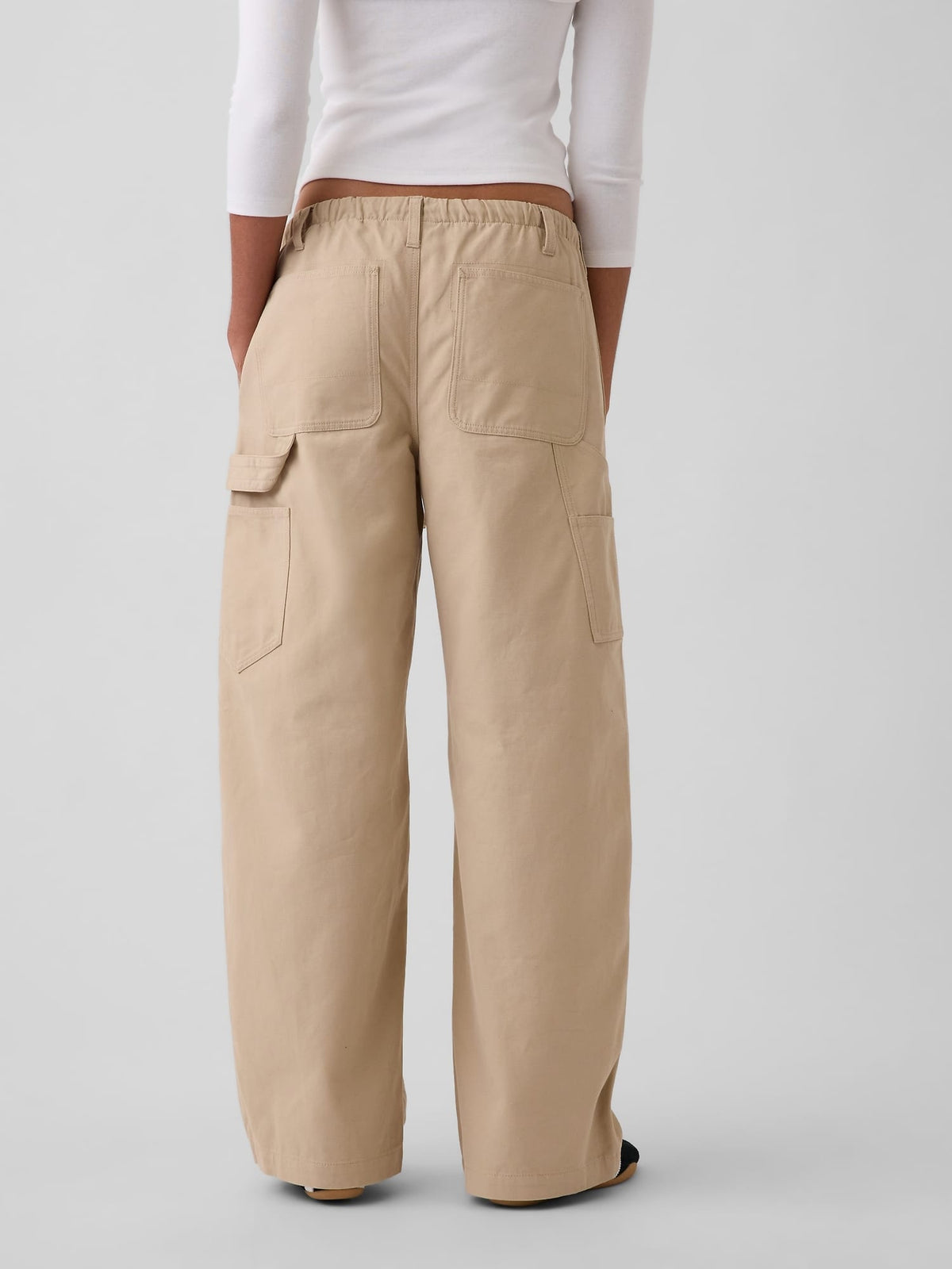 Haki Kanvas Easy Baggy Barrel Kargo Pantolon