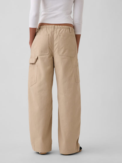Haki Kanvas Easy Baggy Barrel Kargo Pantolon