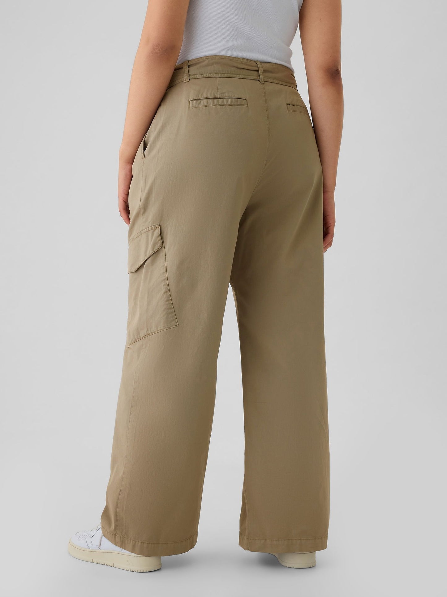 Bej High Rise Kargo Baggy Pantolon