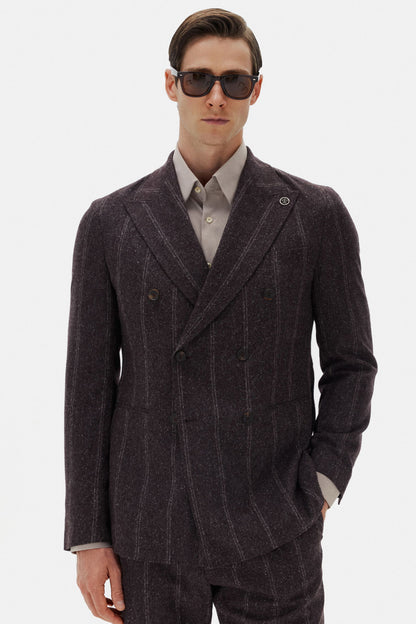 Damat Regular Fit Bordo Çizgili Ipek-yün-kaşmir Karışımlı Takim Elbise