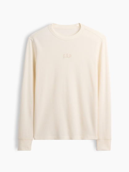 Kırık Beyaz Waffle-knit Bisiklet Yaka T-shirt