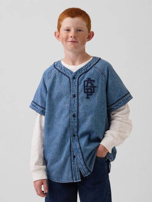 Mavi Kids Denim Varsity Jersey