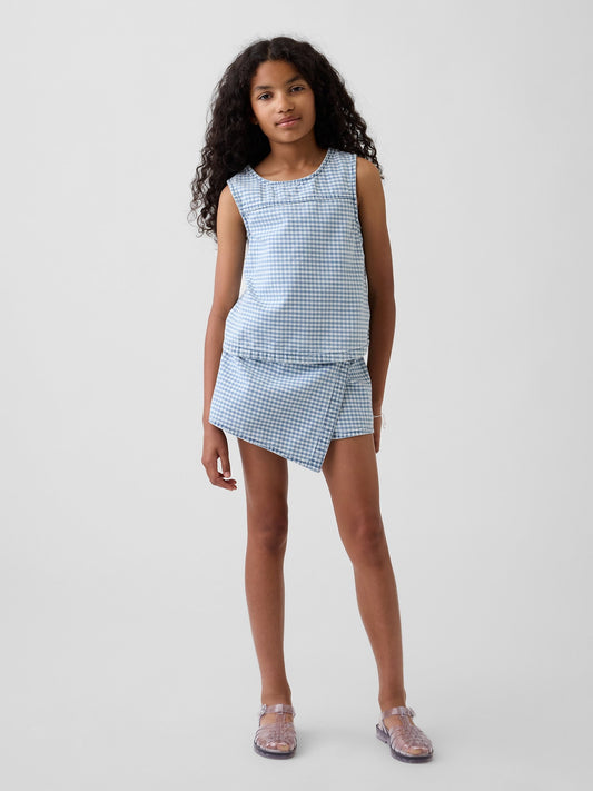 Mavi Gingham Denim Wrap-front Mini Şort Etek