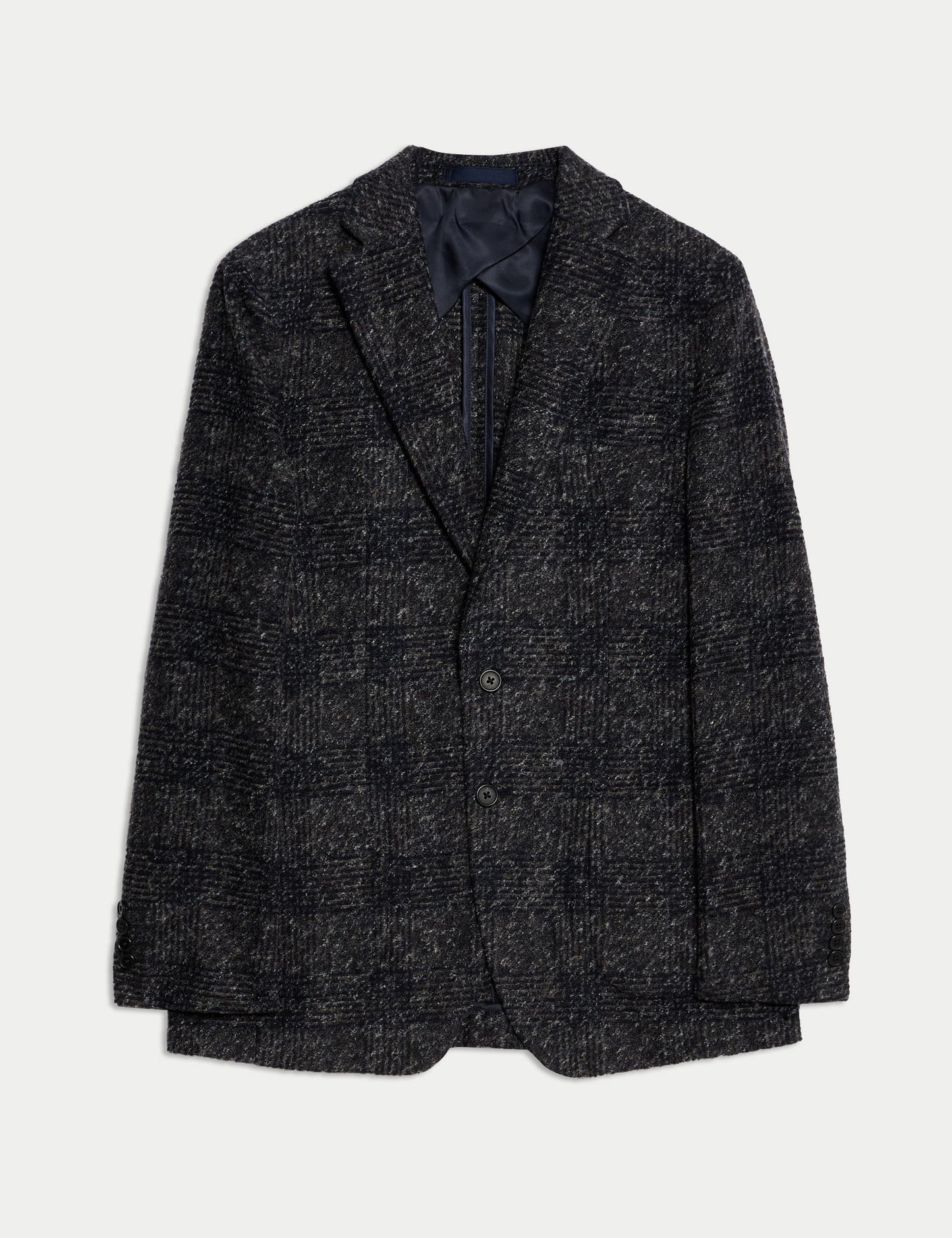 Yün Karışımlı Düz Kesim Kareli Blazer