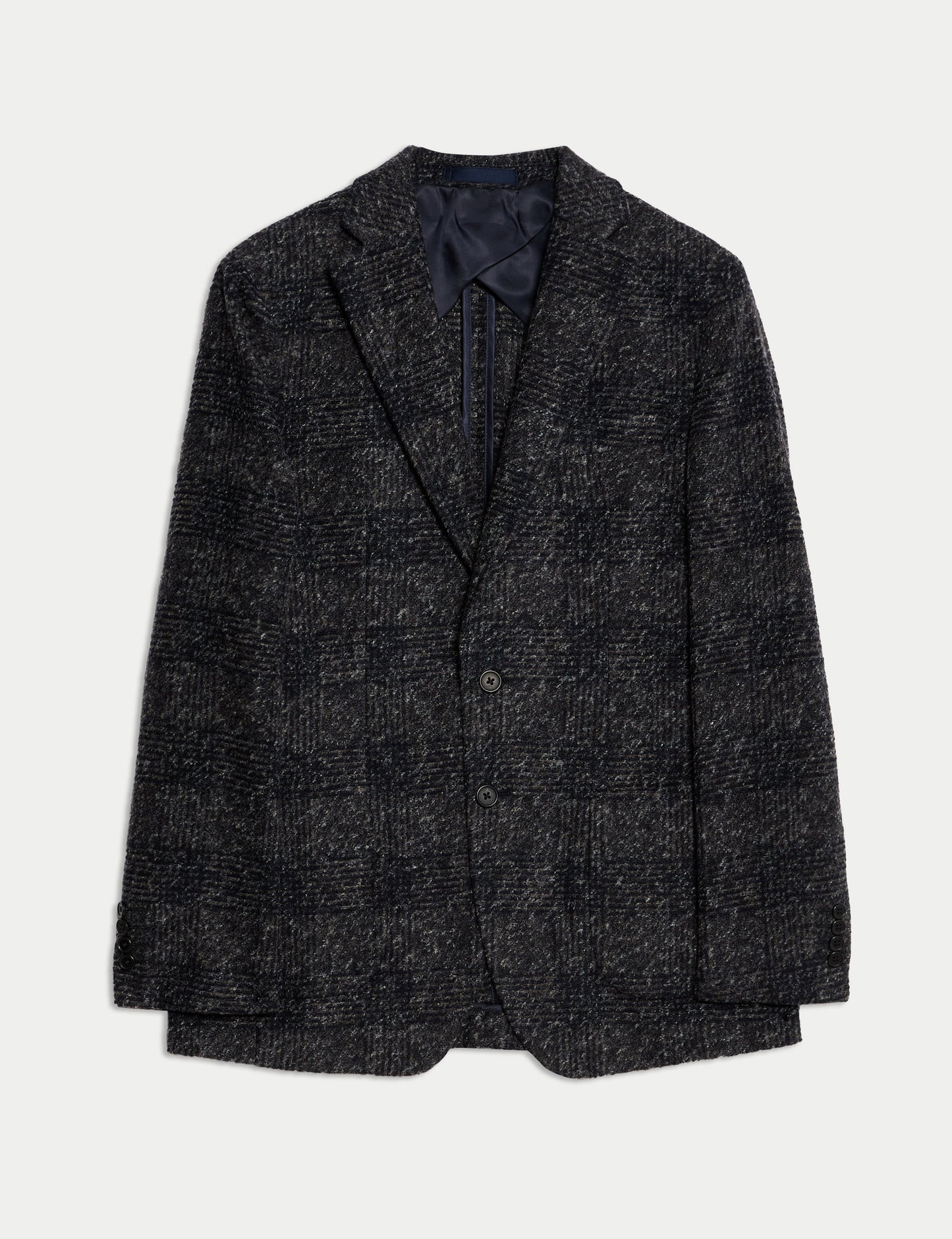 Yün Karışımlı Düz Kesim Kareli Blazer