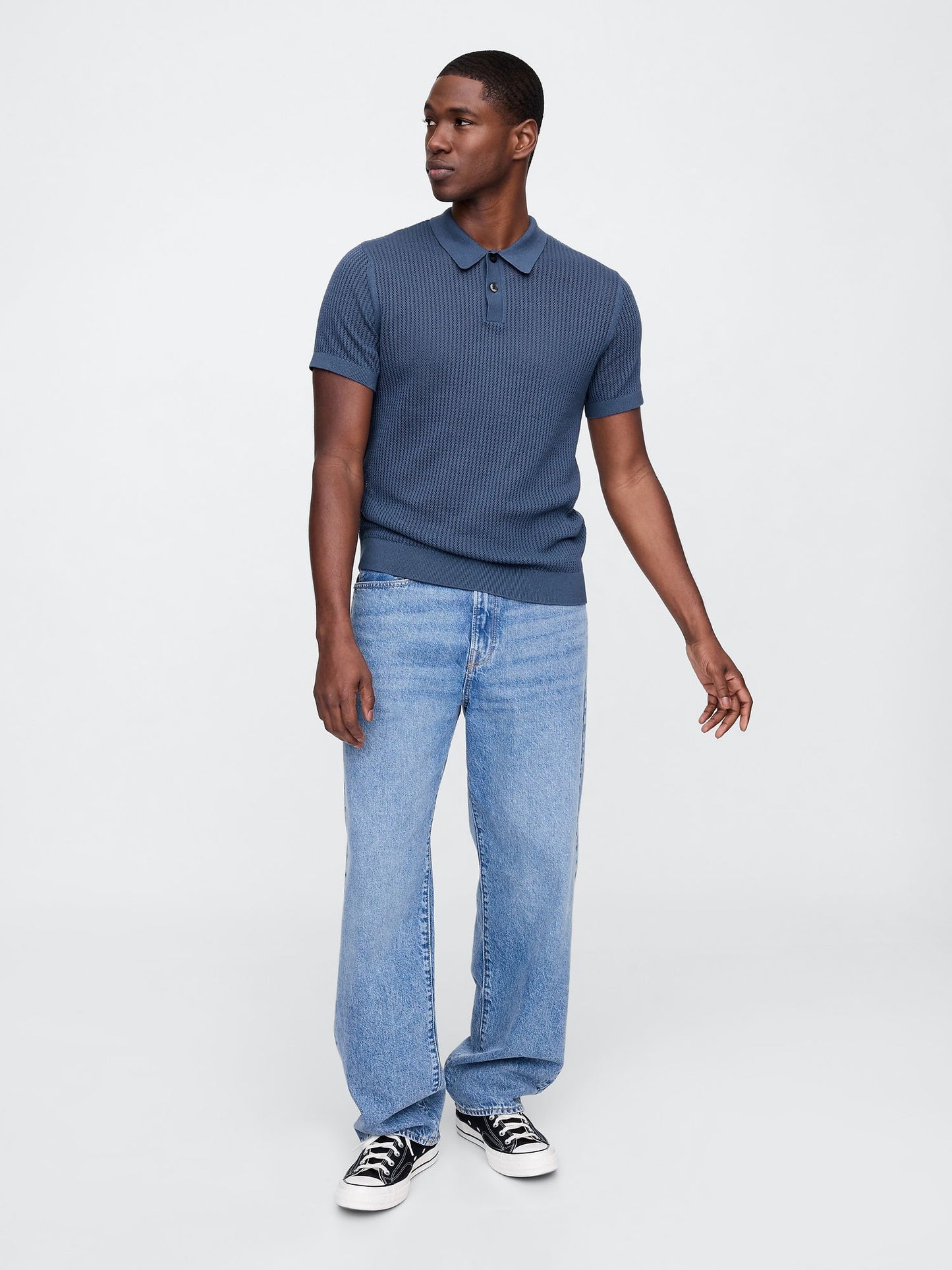 Mavi Polo Yaka Ribana T-shirt