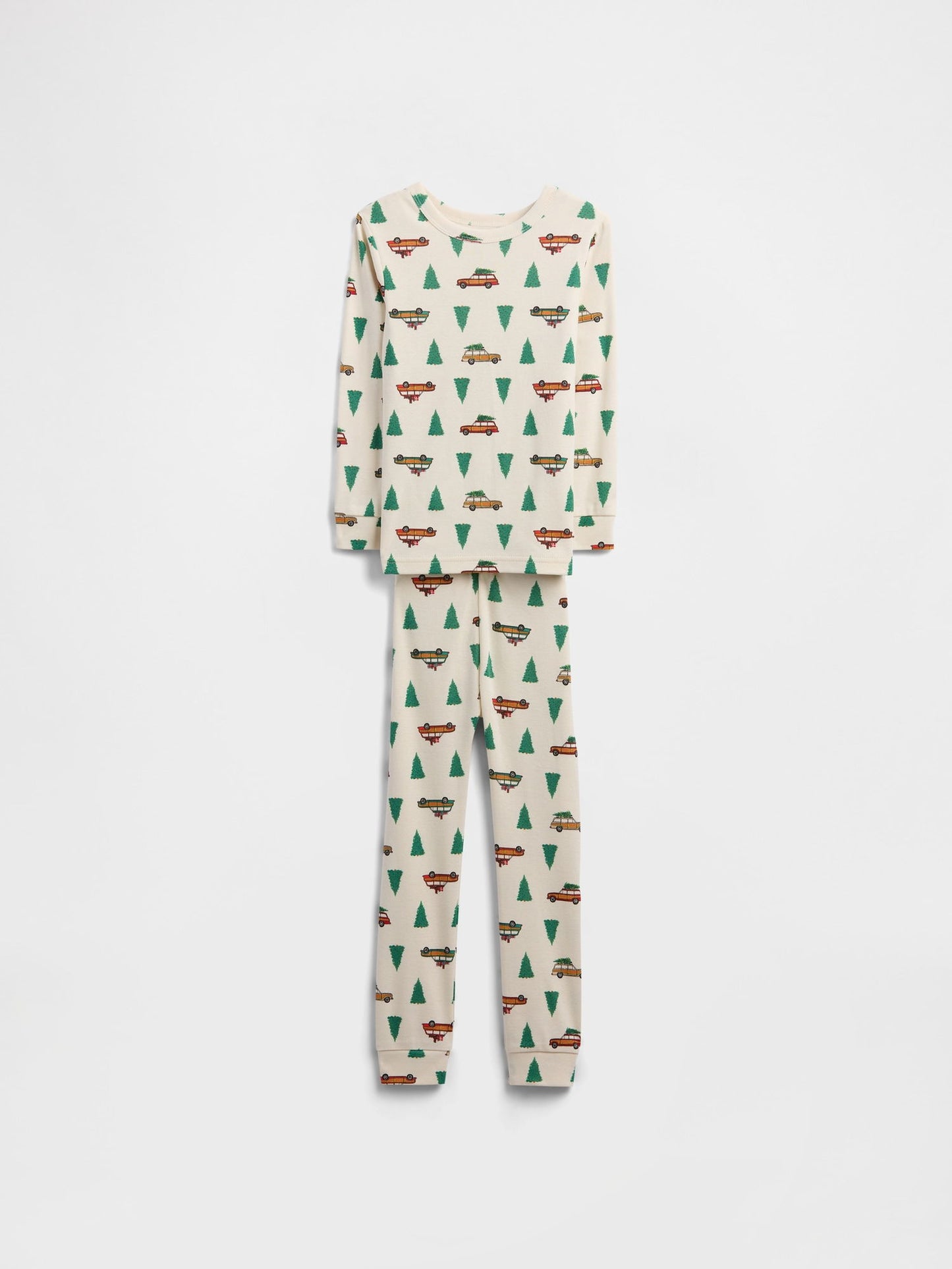Kırık Beyaz %100 Organik Pamuk X-mas Tree Baskılı Pijama Takımı