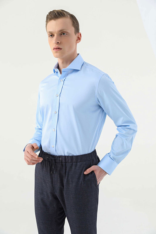 Damat Comfort Açık Mavi Düz %100 Pamuk Nano Care Gömlek