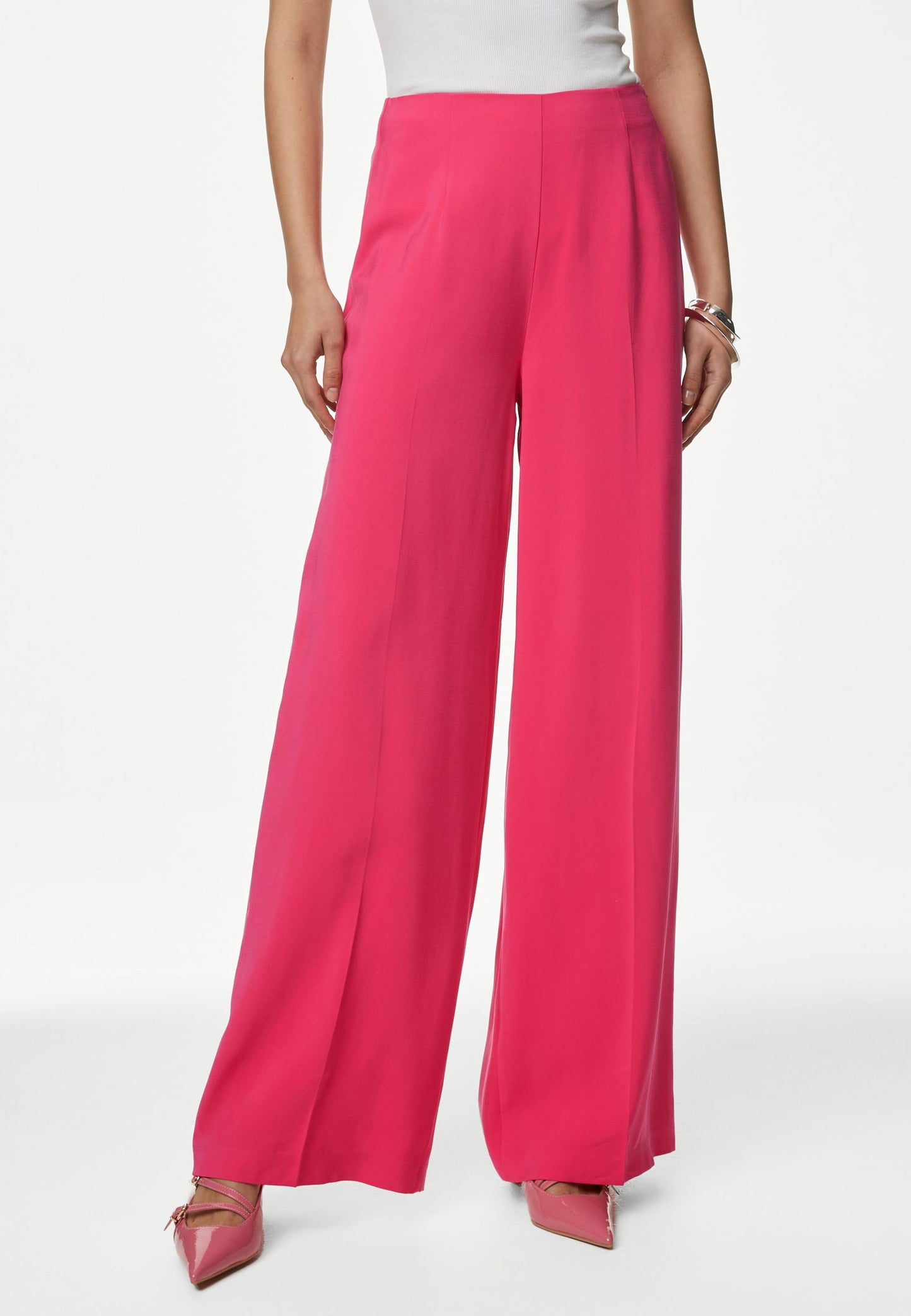 Yüksek Bel Saten Wide Leg Pantolon