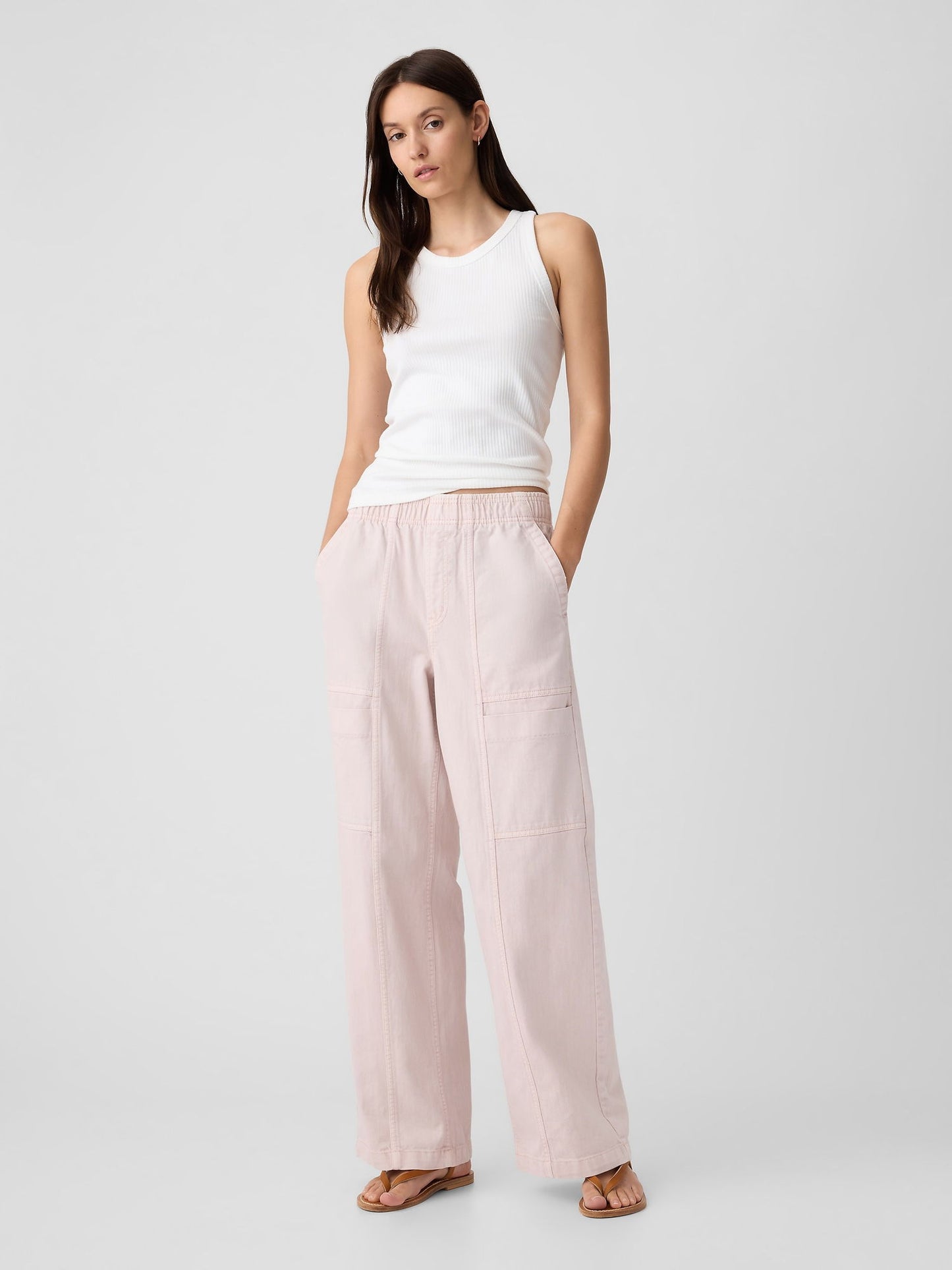 Açık Pembe Pull-On Wide Leg Jean Pantolon