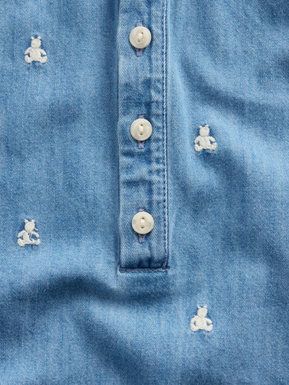 Mavi Işlemeli Brannan Bear Denim Şort Tulum
