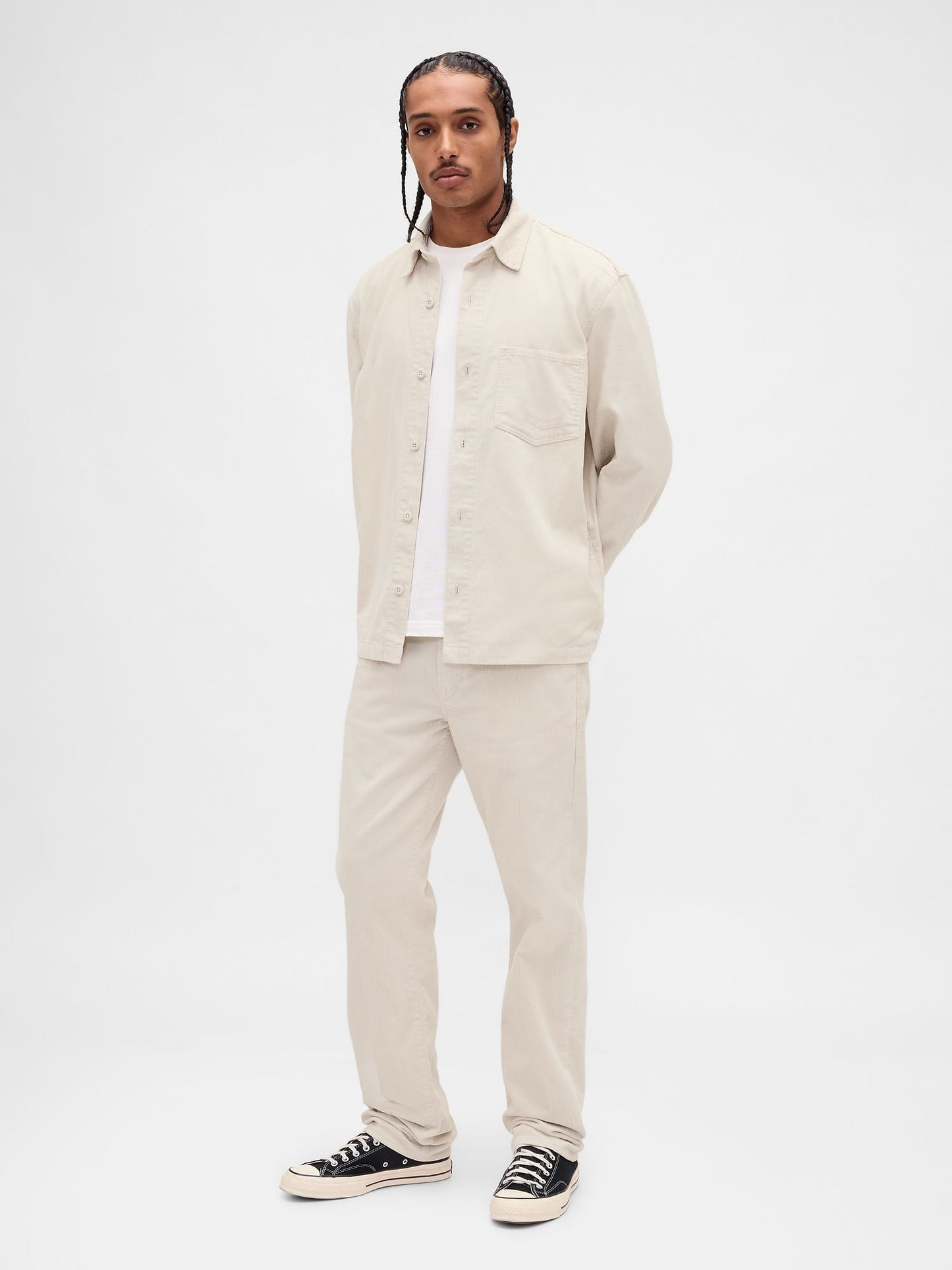 Kırık Beyaz Kordon Kumaş Relaxed Straight Pantolon