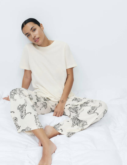 Saf Pamuklu Baskılı Pijama Takımı