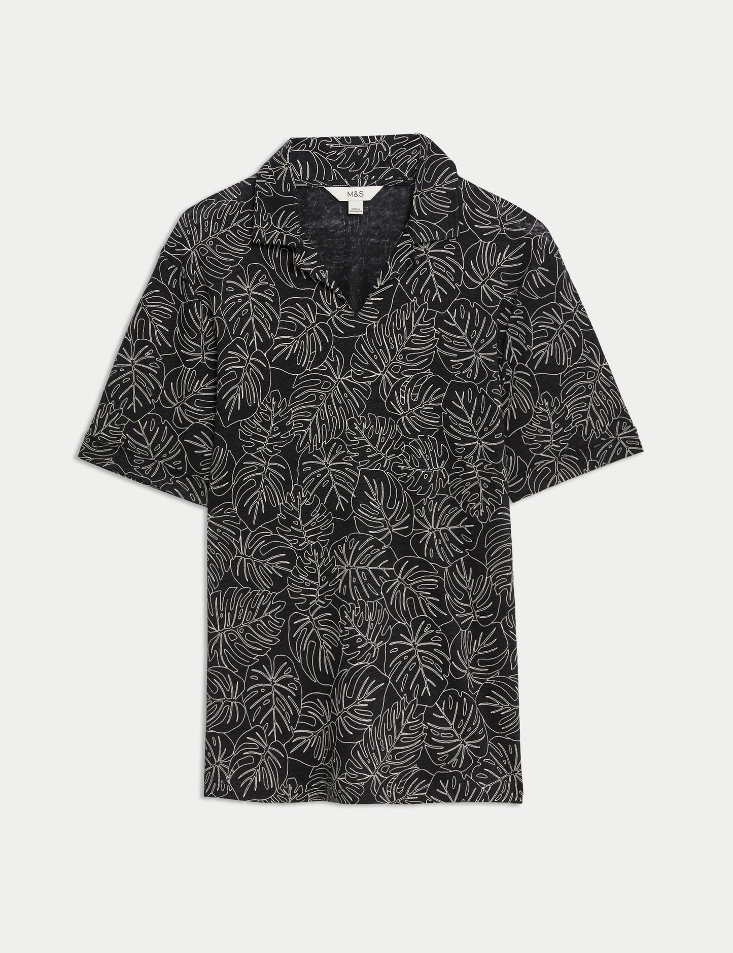 Kısa Kollu Saf Keten Polo Yaka T-shirt