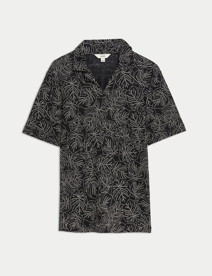 Kısa Kollu Saf Keten Polo Yaka T-shirt