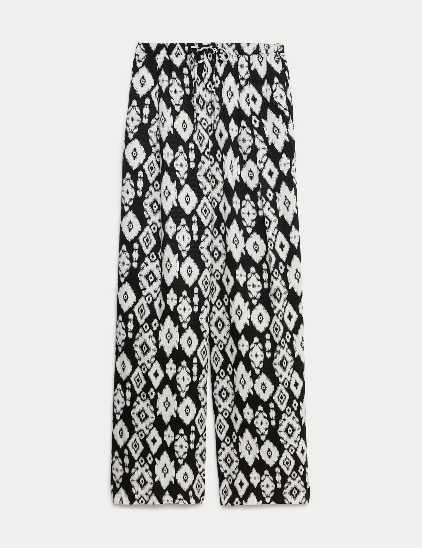 Yüksek Bel Desenli Crop Wide Leg Pantolon