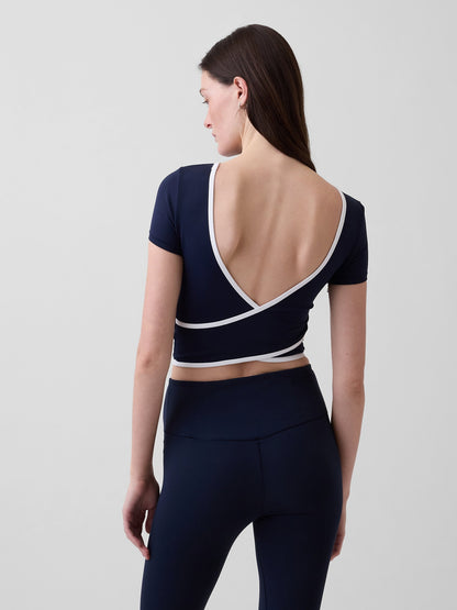 Koyu Mavi Gapfit Smooth Reversible Wrap Crop T-shirt