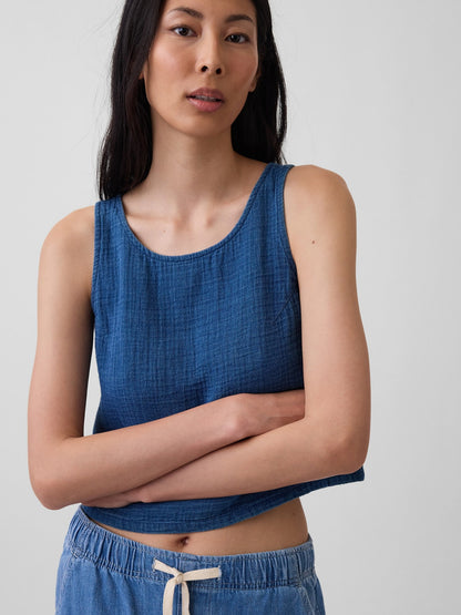 Mavi Pamuk Gauze Denim Shell Askılı Üst