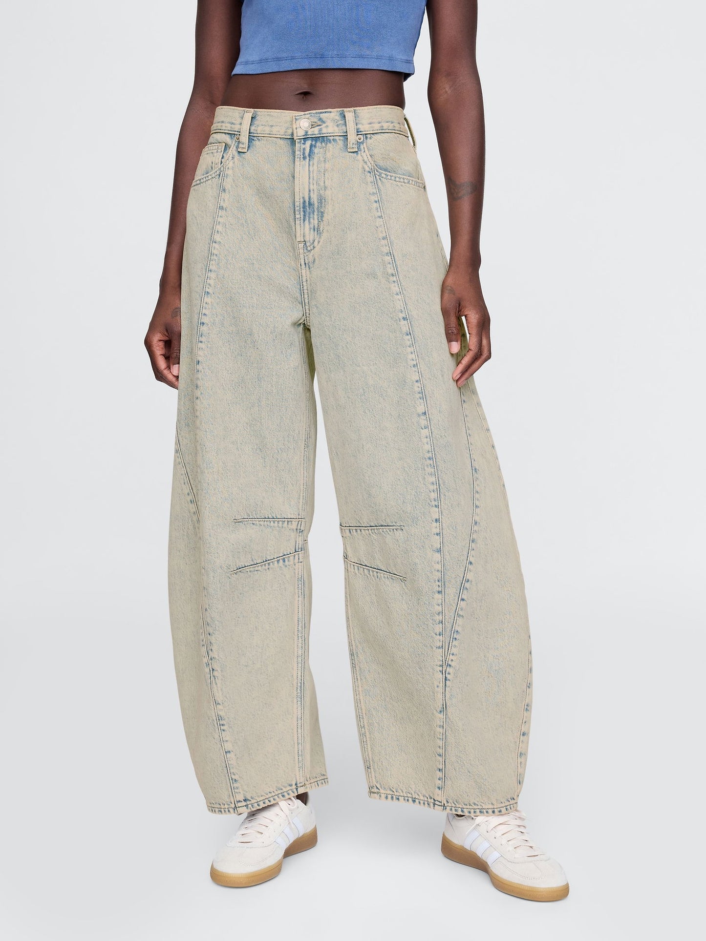 Bej High Rise Horseshoe Jean Pantolon
