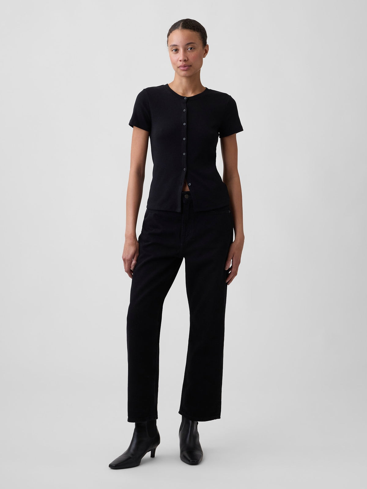 Siyah Low Slung Supersoft Relaxed Straight Crop Jean Pantolon