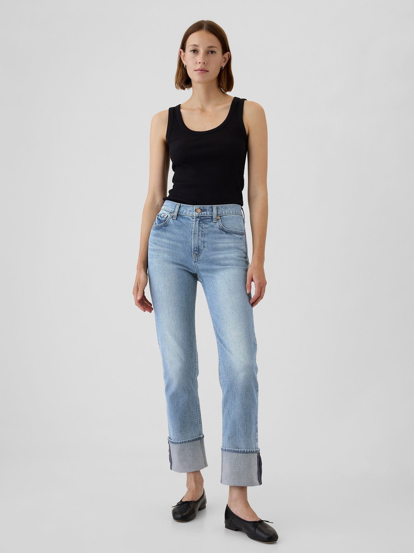 Açık Mavi High Rise Cuffed '90s Straight Jean Pantolon