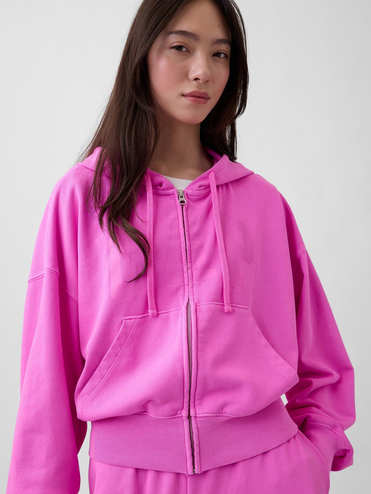 Pembe Oversized Gap Logo Fransız Havlu Kumaş Fermuarlı Sweatshirt