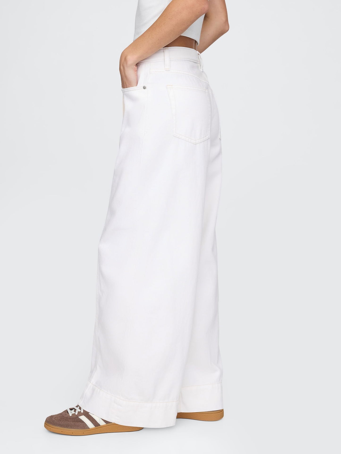 Beyaz Mid Rise Ultrasoft Baggy Jean Pantolon