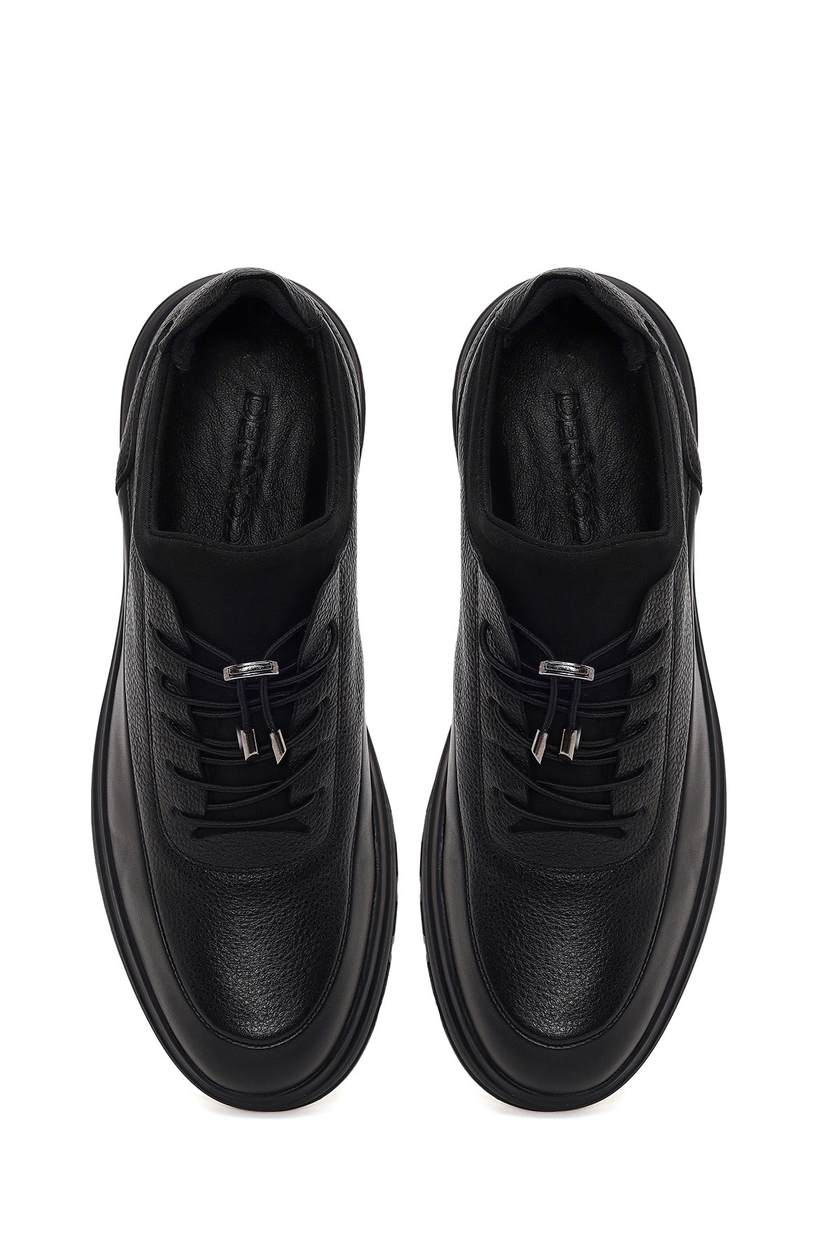 Erkek Siyah Bağcıklı Deri Casual Sneaker