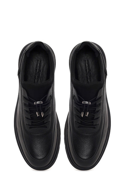 Erkek Siyah Bağcıklı Deri Casual Sneaker