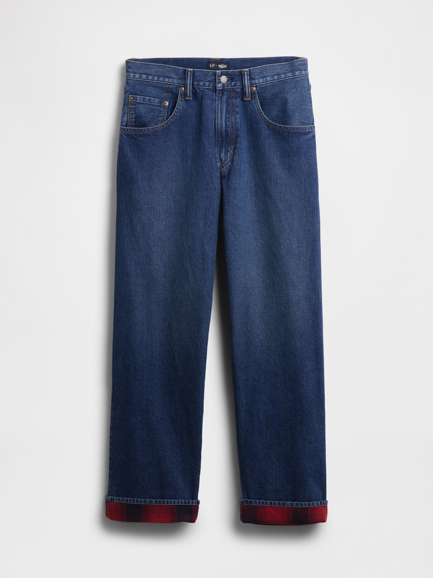 Koyu Mavi Stranger Things Flannel-astarlı Extra Baggy Jean Pantolon