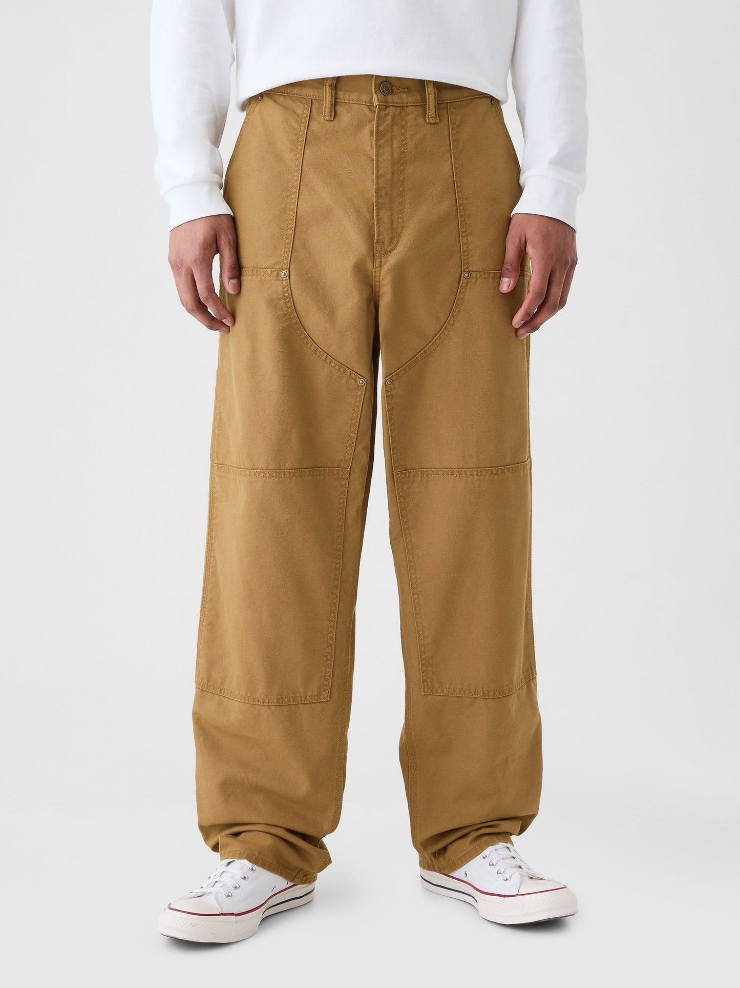 Kahverengi Double-knee Utility Baggy Jean Pantolon