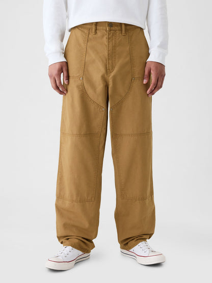 Kahverengi Double-knee Utility Baggy Jean Pantolon