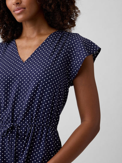 Lacivert Tiered Flutter Sleeve Mini Elbise
