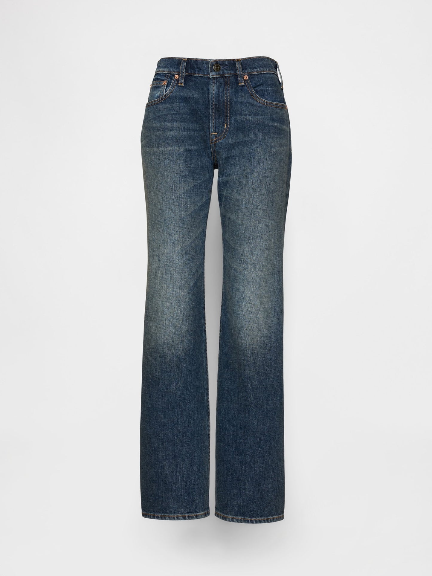 Koyu Mavi Mid Rise Rigid Relaxed Flare Jean Pantolon
