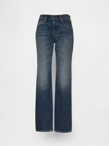 Koyu Mavi Mid Rise Rigid Relaxed Flare Jean Pantolon