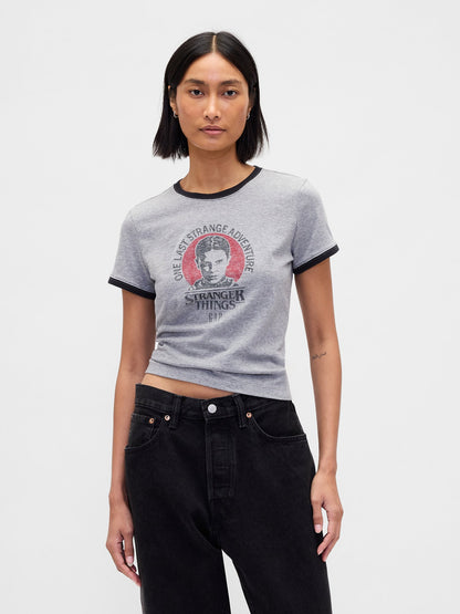 Gri Stranger Things Organik Pamuk Vintagesoft Crop T-shirt