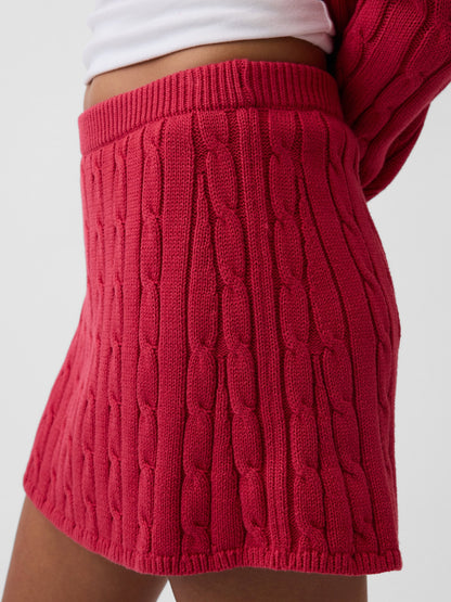 Beyaz 100% Pamuk Cable-knit Mini Şort